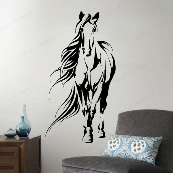 Лошадь силуэт на стене Наклейка верховая езда на стене стикер виниловые дома декор стены Съемное искусство росписью JH205 210308