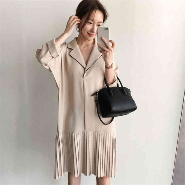 

casual dresses colorfaith spring summer women shirt vintage patchwork fashionable elegant oversize pleated midi dress dr1406 qcxo, Black;gray