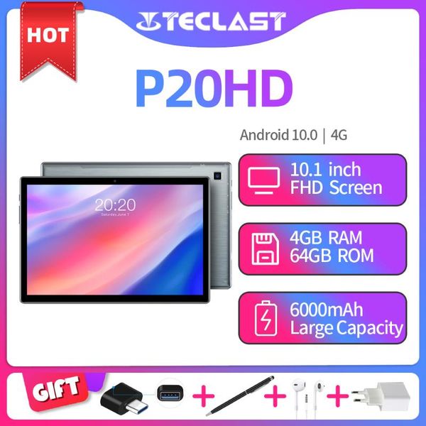 

teclast p20hd 10.1" tablet 4g network android 10 octa core 1920x1200 sc9863a 4gb ram 64gb rom ai speed-up tablets pc dual wifi