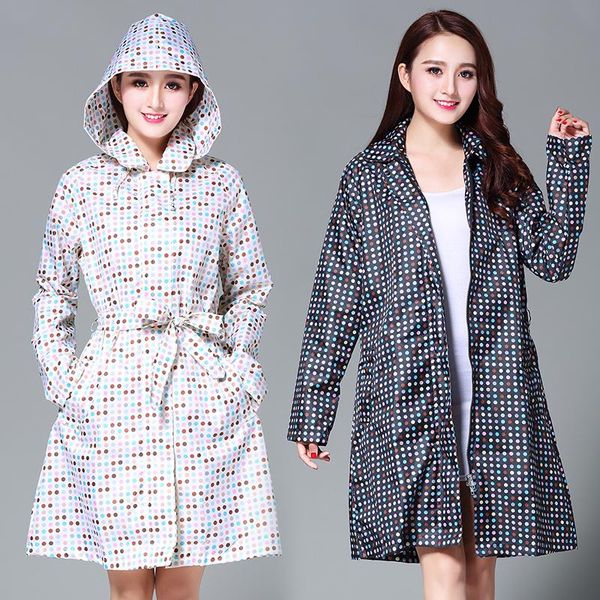 

raincoats fashion trendy color polka dot mid-length belt corset outdoor hiking slim windbreaker raincoat poncho