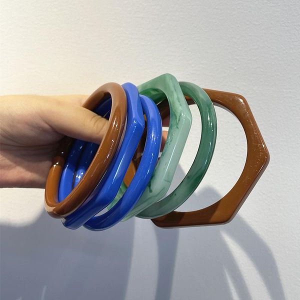 

bangle aomu 1pc 2021 vintage green blue resin acrylic geometric irregular round big bracelet for women jewelry gifts, Black