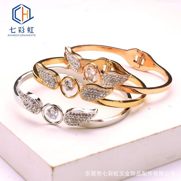 

bangles bracelet diamond wing stainless steel women's 18k gold spring open, Black