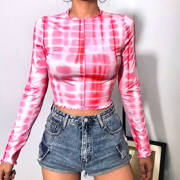 

2020 anti car line exposed navel short tie dye t-shirt long sve for men, White