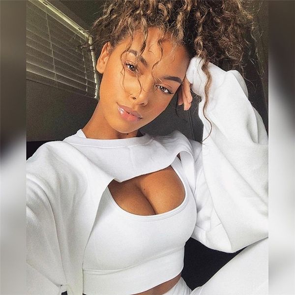 

o-neck long-sleeved short women bare chest autumn white black casual cotton t-shirt ladies