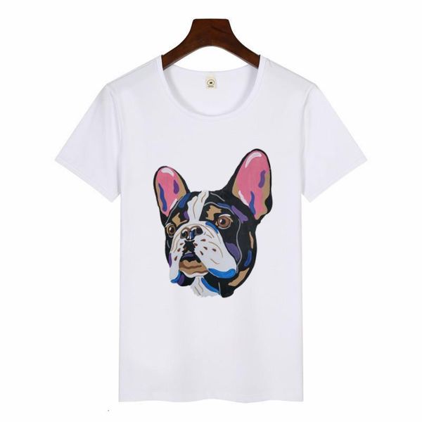 

women's french bulldog print t-shirt cartoon casual graphic tee female t-shirt summer harajuku ropa mujer short sleeved, White