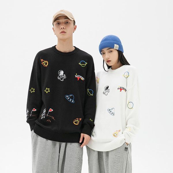 

men's sweaters 2021 arrival winter men loose casual sweater king size o-neck ambroidered lovers pullover hip hop streetwear, White;black