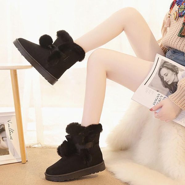 

boots 2021 winter quality woman round toe fashion ankle snow flat thick heels casual shoes female socks y, Black