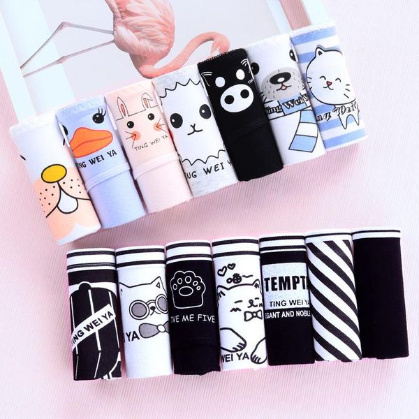 

women's panties 7pcs/set underwear cute cotton briefs for girl ladies lingerie cartoon girls pink pantys underpants thongs, Black;pink