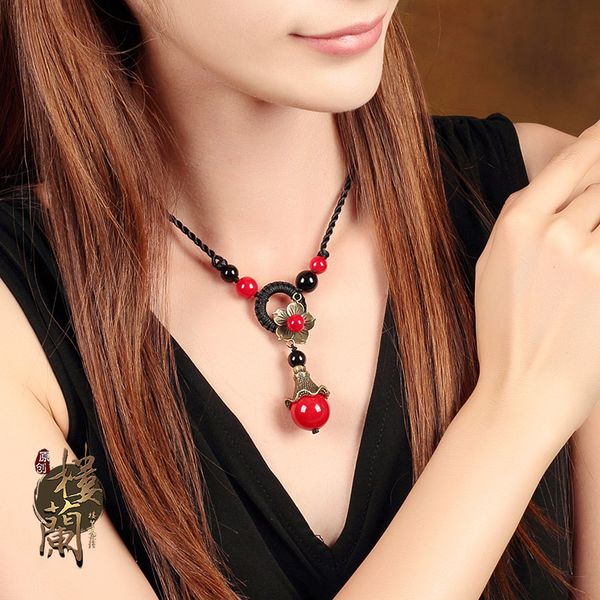 

xianlan318 retro folk brief paragraph pendant necklace agate red summer female clavicle chain collocation ornaments jewelry o, Silver