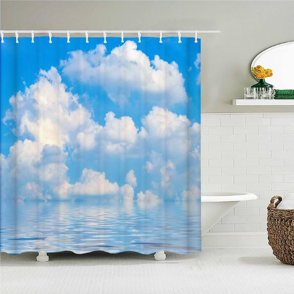 

shower curtains blue sky clouds scenery curtain waterproof bathroom with hooks bath fabric 3d printed 180*200cm