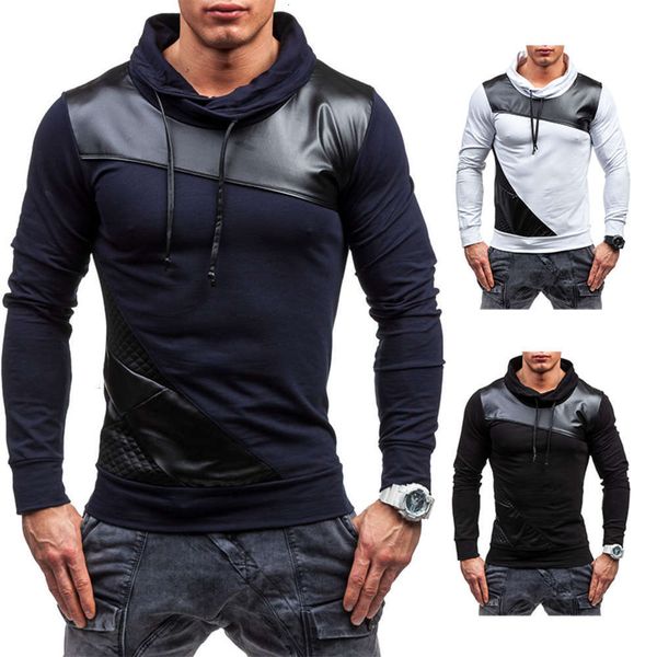 

2021 new hooded sweater leather jacket men's wear, Black