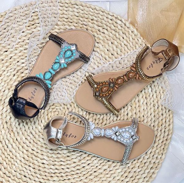 

summer vacation wind open-toe sandals with rhinestones large size beach roman shoes, Black