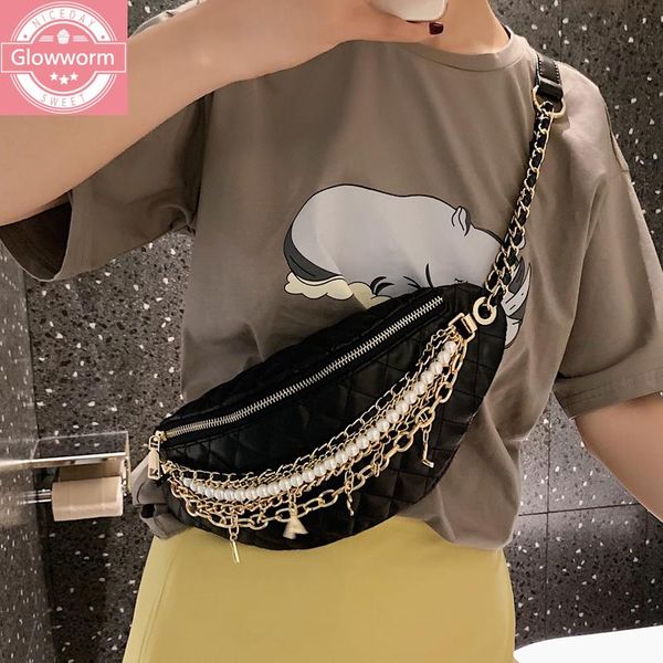 

waist bags cool chain gold letters plaid leather fanny pack bag casusl waterproof antitheft muti-function for women