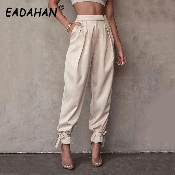 

women's pants & capris eadahan solid high waist casual trousers street style lace-up spring summer women fashion loose long harem, Black;white