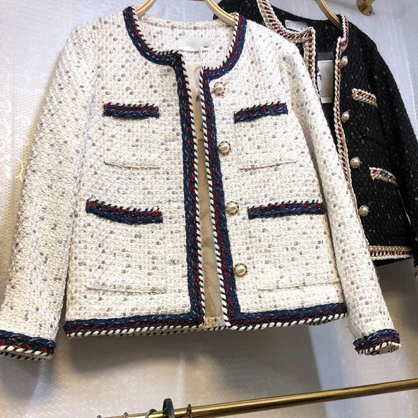 

women's jackets french style vintage small fragrance tweed weave jacket women single breasted loose outwear, Black;brown