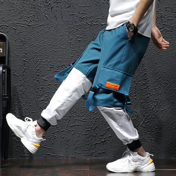 

2021 new side stripe patchwork men autumn hip hop casual joggers trousers male fashion swag pants streetwear pioy, Black