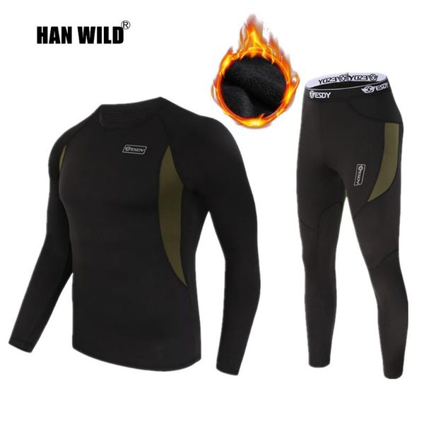 

gym clothing han wild tactical fleece thermal underwear quick drying outdoor men breathable compression uniform + pants, White;black