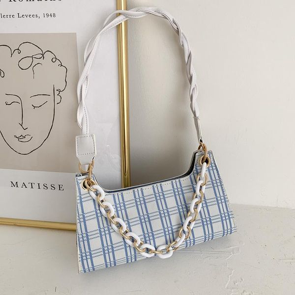 

summer crossbody small bag for women 2021 new fashion plaid shoulder underarm axillary baguette bag