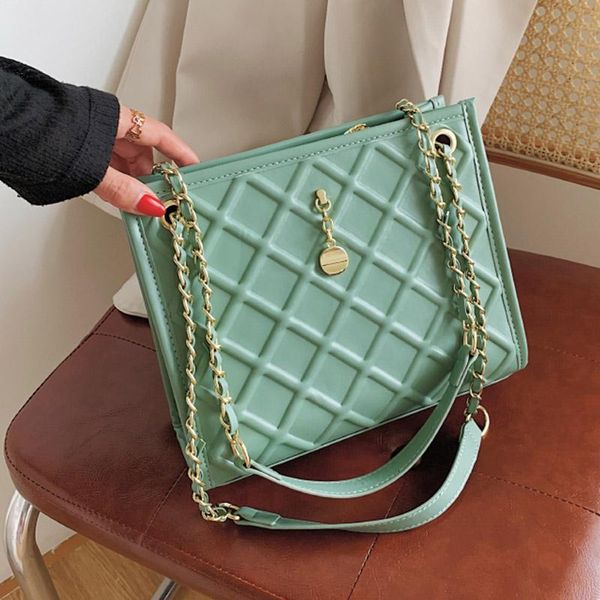

evening bags trend solid color chain crossbody fashion design shoulder bag woman lingge handbag large capacity leather shopping