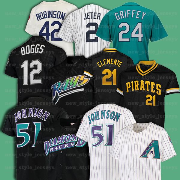 

21 roberto clemente 51 randy johnson 42 jackie robinson 12 wade boggs retro baseball jersey, Blue;black