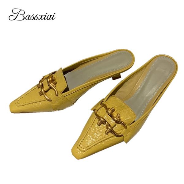 

sandals multicolor genuine leather lazyman mules lady summer metal decor buckle point toe kitten heel slingbacks women, Black