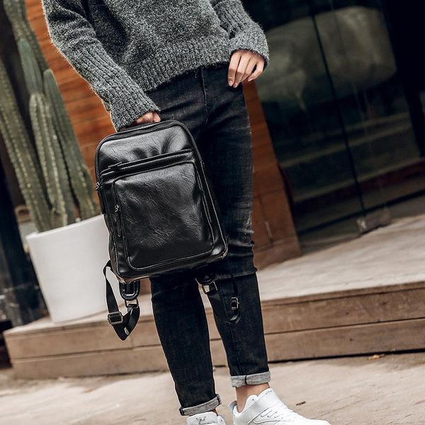 

backpack korean style men's waterproof pu leather youth bag fashion large capacity travel
