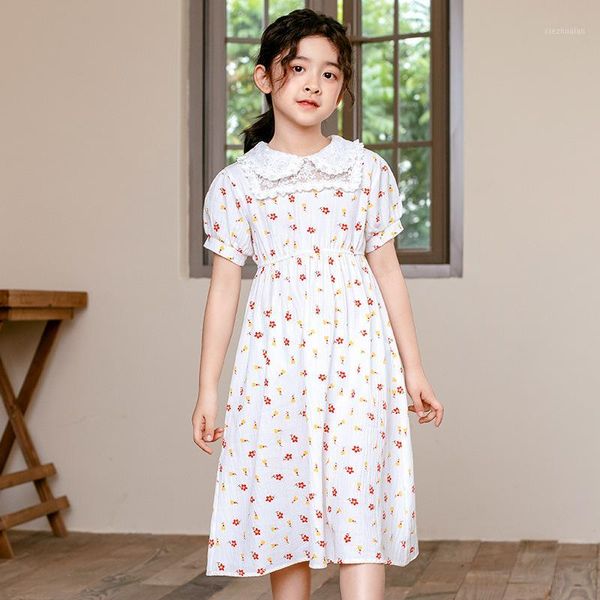 

girl's dresses 2021 cute kids cotton lace patchwork long dress fashion teen girls preppy style floral sweet big clothes 4-14 yrs1, Red;yellow
