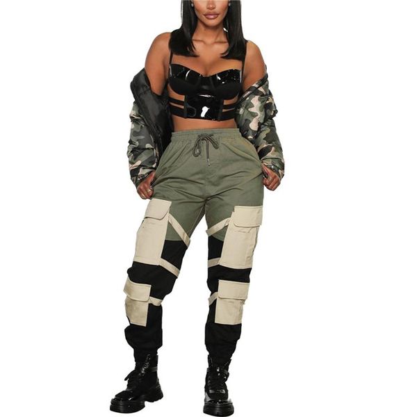 

2021 fashion trend women casual harem pants winter color block trousers stylish long bottoms with flap pockets drawstring, Black;white