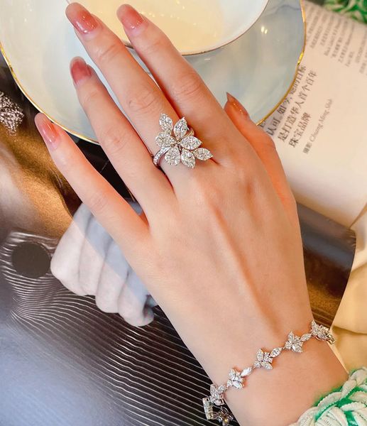 

handmade flower aaaaa zircon finger ring white gold filled party wedding band rings for women promise birthday jewelry gift, Slivery;golden