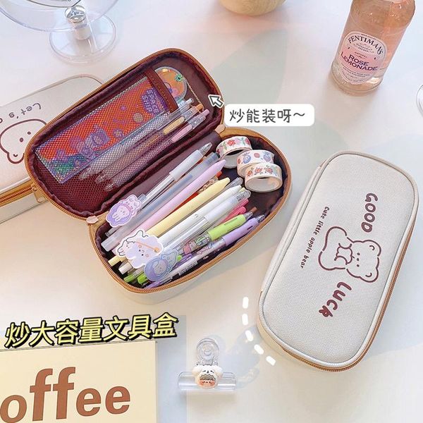

cosmetic bags & cases ins cute pencil case bear canvas school pen supplies bag kawaii large capacity pencils pouch stationery mo146