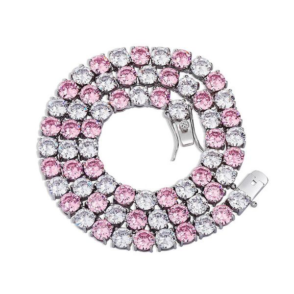 Белый розовый двухтонный Cz Stone Tennis Chain Chokers Ожерелье для женщин, мужчины, новая мода хип -хоп, коляска, украшенные рэпером 3/4/5/6 мм подарок на день рождения для подруги Бихо