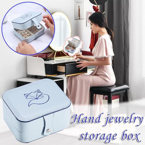 

portable jewelry storage box leather earrings ring necklace travel case boxes & bins