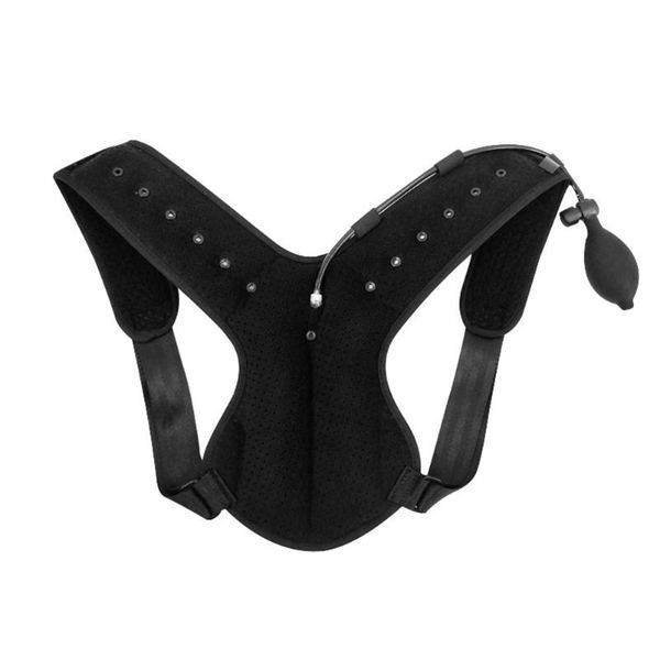 

back support adjustable shoulder lumbar brace inflatable strap body care tools correction belt, Black;blue
