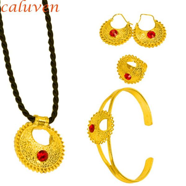 

earrings & necklace ethiopian jewelry sets color stone pendant necklaces/earrings/ring ethiopia gold africa bride wedding eritrea set, Silver