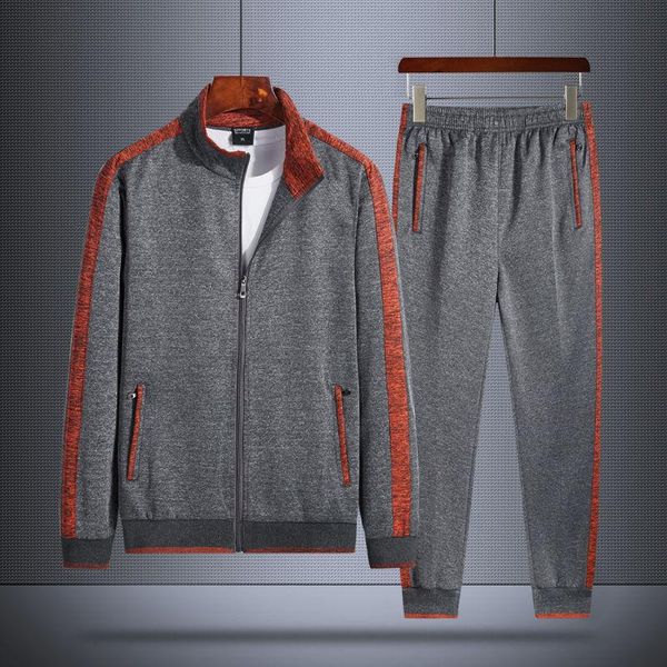 

jogging clothing autumn and winter 2021 fashion style splicing two-color two-piece middle-aged elderly sports suit leisure sportswear men, Black;red