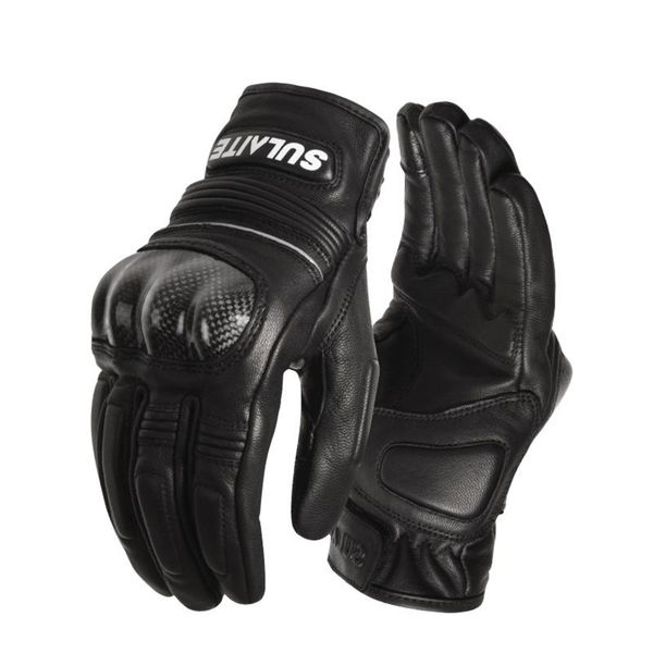 

cycling gloves motorcycle sheepskin full finger riding carbon fiber breathable winter motocross protective gears, Black