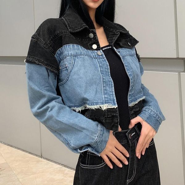 

women's jackets drop harajuku punk cropped jeans jacket women casual korean denim overcoat ladies fashion turn down collar coats autumn, Black;brown