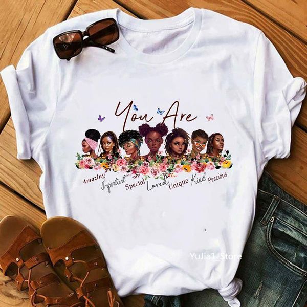 

butterflies flowers black queens you are print women graphic t shirts lovely melanin poppin black lives matter girls clothes t s, White