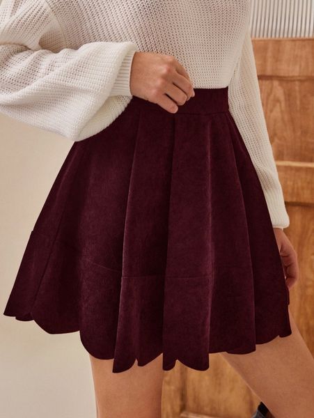 

high waist scallop trim skirt i8xp#, Black