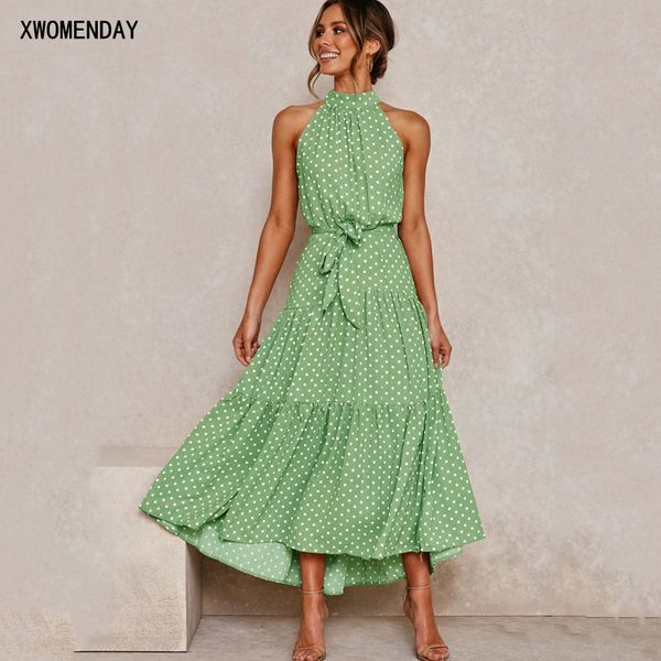 

women long dress black summer casual flower floral ruffle midi sundresses polka-dot clothing vacation red dresses for women 210302, Black;gray