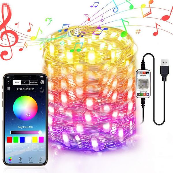 

2021 new smart blue-tooth usb mobile phone application copper wire light christmas string lights flirting room decoration b76b