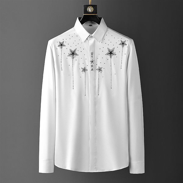 

star strass shirt of casual men dressed in business shirts 2021 man's spring long sleeve skinny social party men's clothes o1zk, White;black