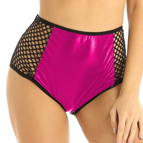 

women's panties women party club shiny metallic knickers hollow splicing pu faux leather pole dance shorts, Black;pink