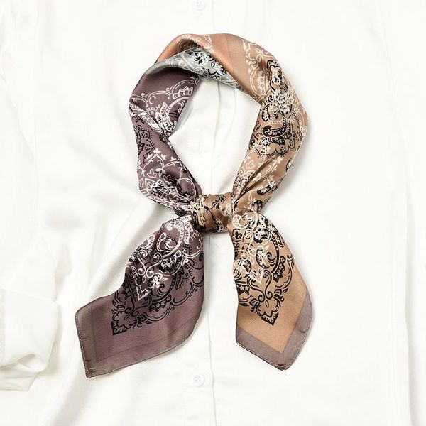 

scarves retro pattern floral square silk bandana scarf women luxury elegant head decorated foulard, Blue;gray