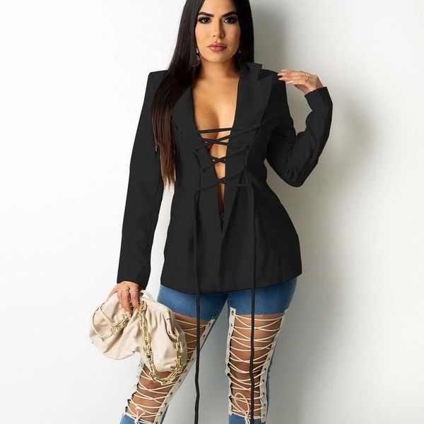 

women's suits & blazers blazer women 2021 lace female for solid color slim tie autumn long sleeve and jackets suit coat, White;black