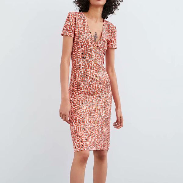 

women summer short sleeve bodycon dress vintage print floral female sheath midi dress sweet plaid dot lady dress, Black;gray