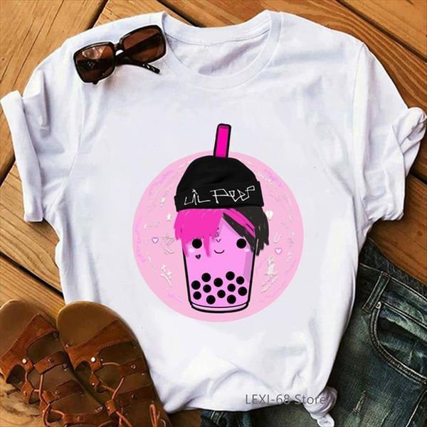 

vogue tshirts lil peep womens t shirt ice coffee splatter tea graphic print femme harajuku kawaii korean clothes female, White