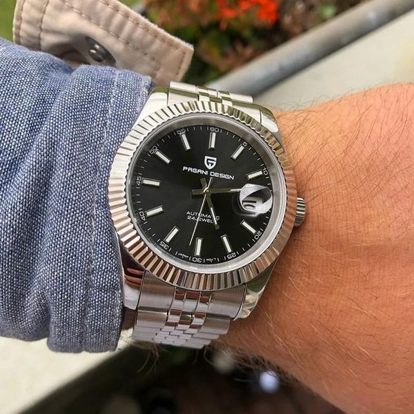 

wristwatches men's watches 2021 pagani design fashion automatic mechanical steel watch men military sport wristwatch+box, Slivery;brown