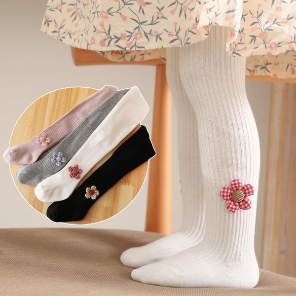 

socks girl tights spring and autumn children's combed cotton bottomed pantyhose baby flower, Pink;yellow