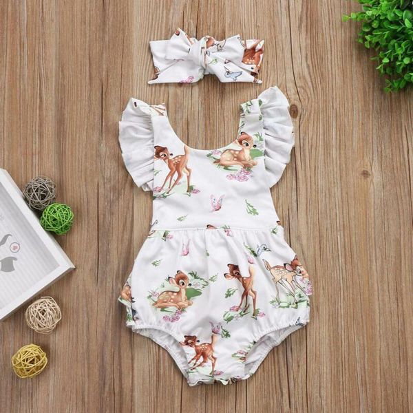 

footies 2pcs born baby girl deer romper bodysuit jumpsuit outfits clothes summer infant, Blue